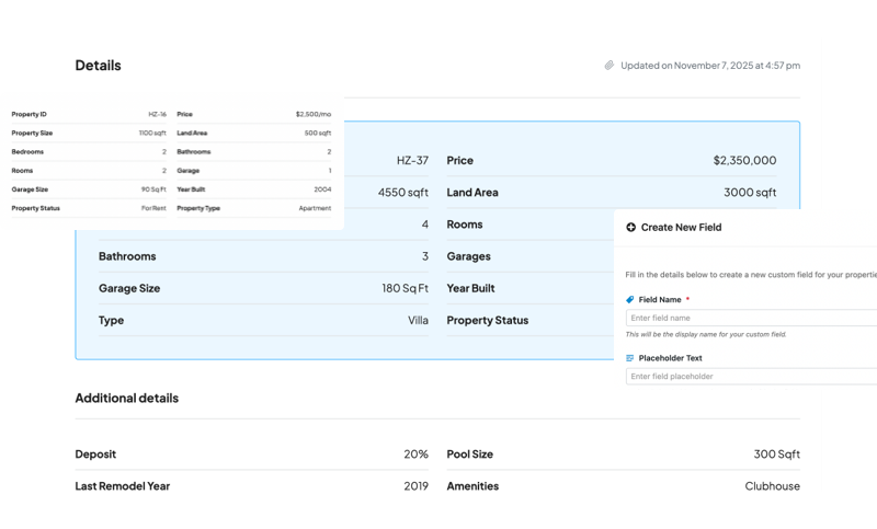 Real estate WordPress theme custom property fields builder