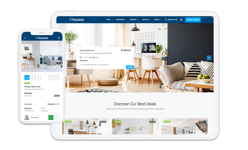 Responsive real estate WordPress theme optimized for mobile devices