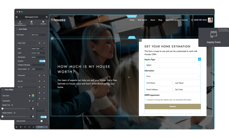 Real estate WordPress theme custom form builder with CRM integration