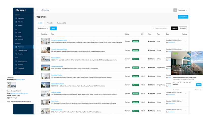 Real estate WordPress theme frontend dashboard for agents and agencies