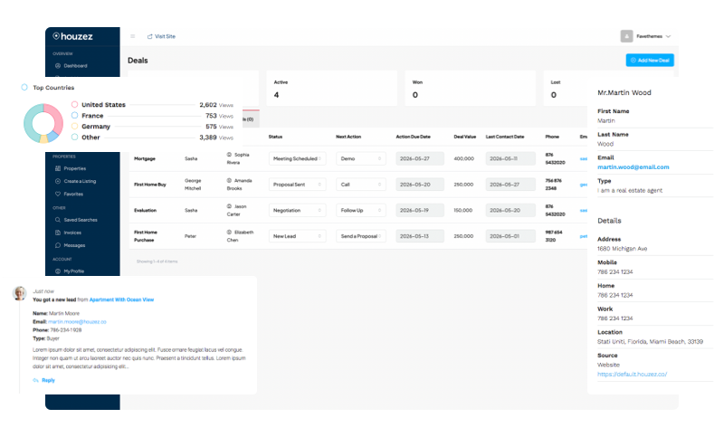 Real estate WordPress theme CRM for leads deals and enquiries