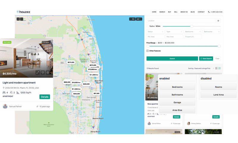 Real estate WordPress theme listing composer for property cards