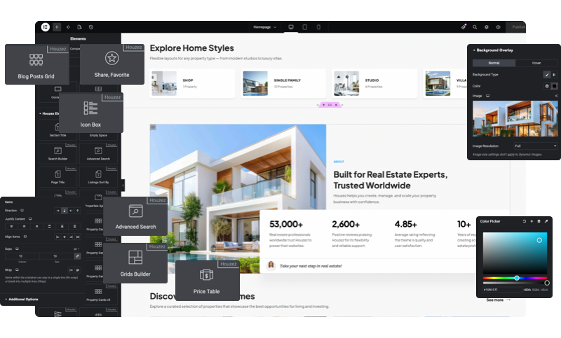 Real estate WordPress theme builder for custom property pages and Elementor layouts